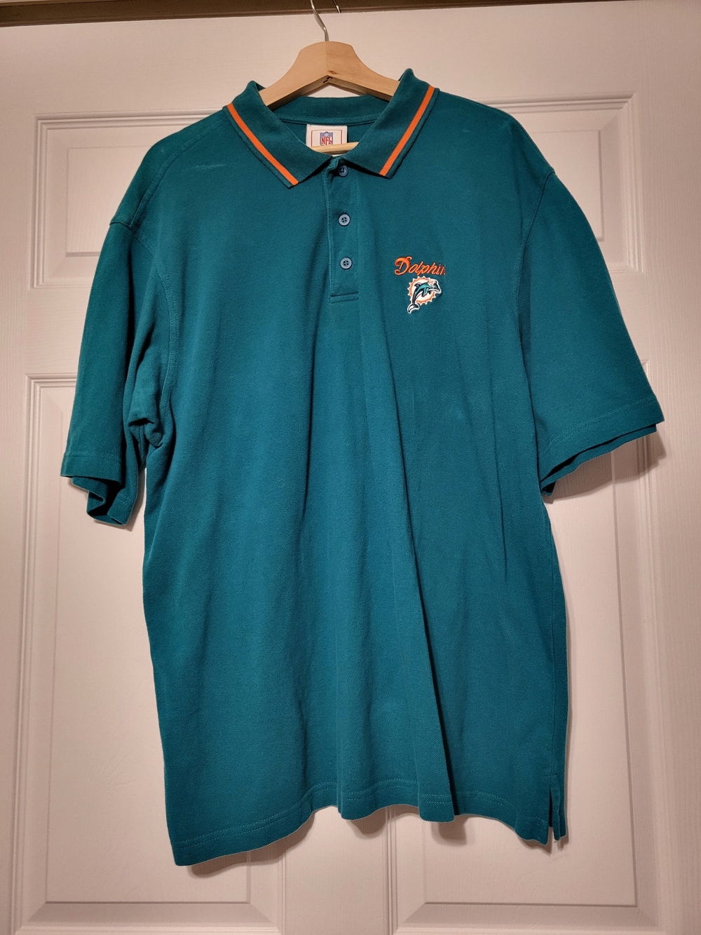 Vintage NFL Miami Dolphins Teal Polo Shirt Orange Accent Size XL